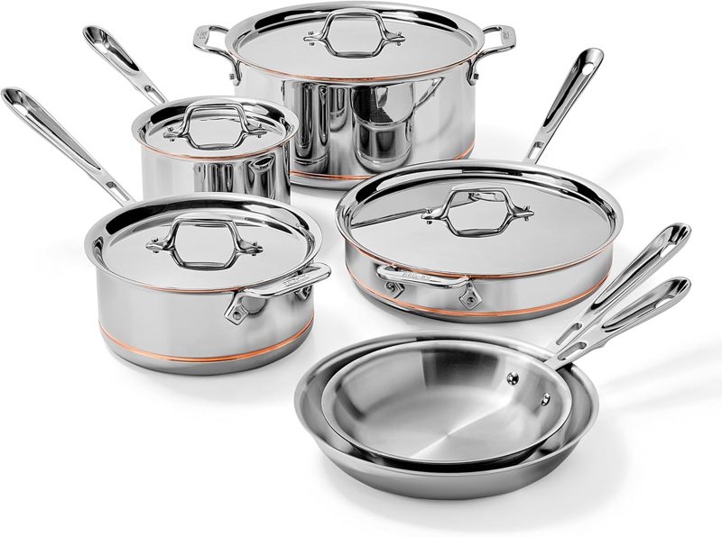 All-Clad Copper Core 5-Ply Stainless Steel Cookware Set, 10 Piece (8 & 10" fry pans, 2 & 3 qt saucepans with lids, 3 qt saute with lid, 8 qt stockpot with lid) product photo