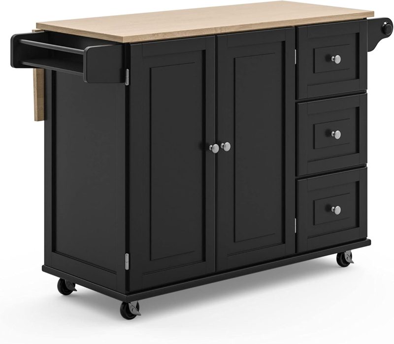 Homestyles Dolly Madison Off-White Mobile Kitchen Island Cart with Wood Drop Leaf Breakfast Bar product photo