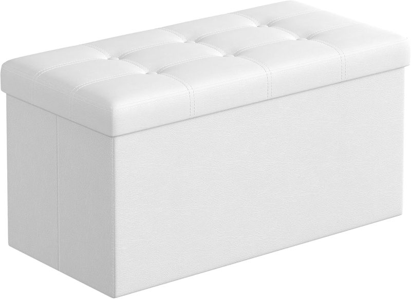 SONGMICS MAZIE Collection - 30 Inches Folding Storage Ottoman Bench, Ottoman with Storage, Foot Rest Stool, Load 660 lb, Synthetic Leather, White ULSF106 product photo