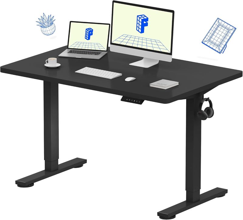 FLEXISPOT EN1 One-Piece Standing Desk with 1-Inch Thick Desktop, 48"x30" Electric Height Adjustable Desk for Home Office & Multi-Device Workstations, Black product photo