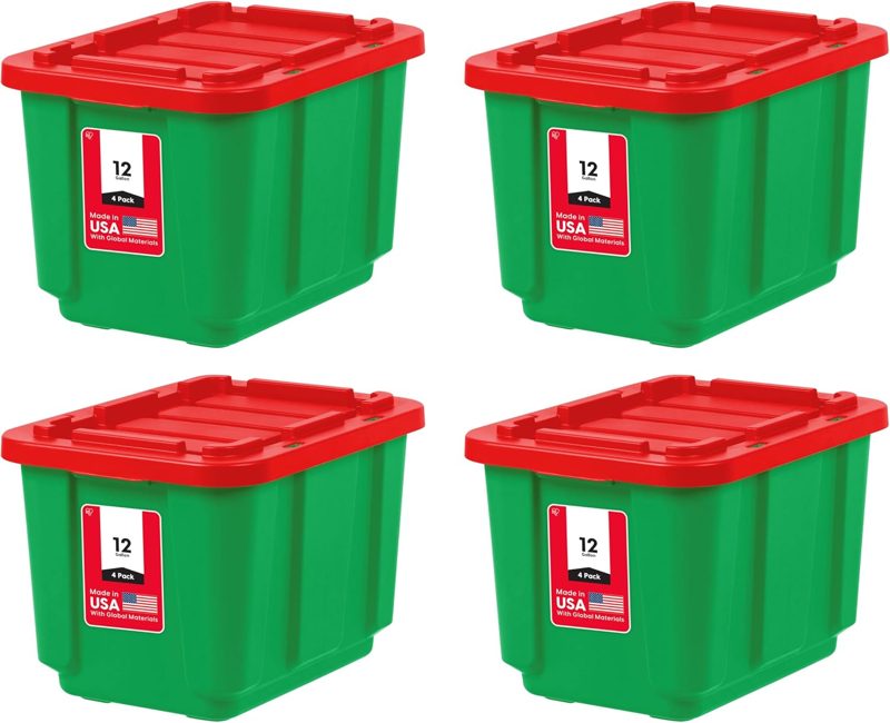 IRIS USA 12 Gallon Heavy Duty Holiday Storage Bins with Lids, 4 Pack product photo